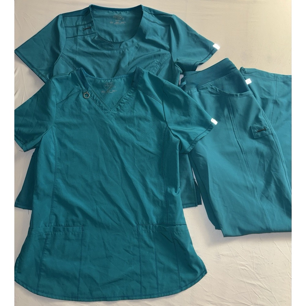 Cherokee Infinity Woman's Scrub Set 3 Pocket VNeck Scoop Tops Straight Leg Pants